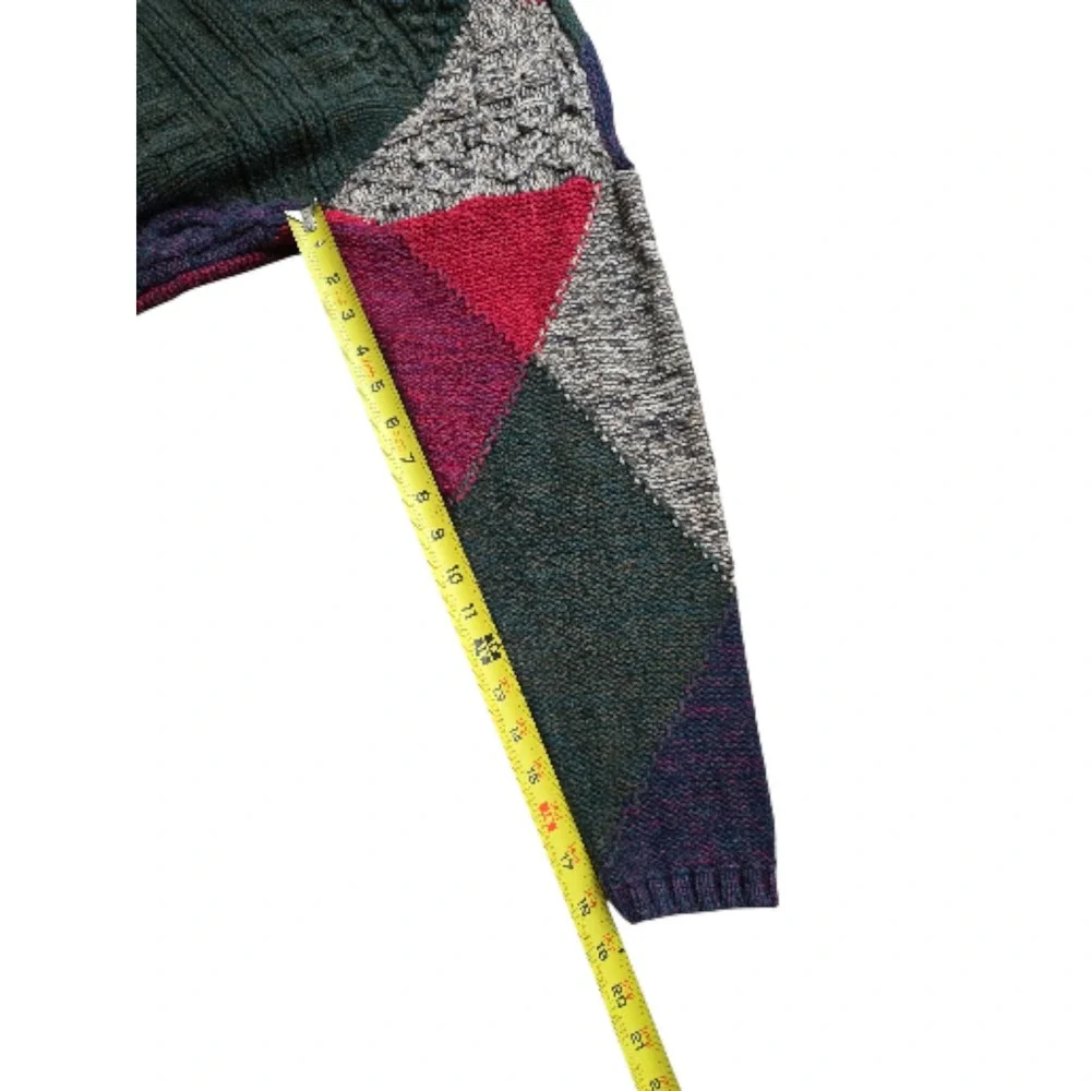 Vintage Casual Corner Chunky Sweater Med Diamond Argyle Green‎ Burgundy Tan EUC